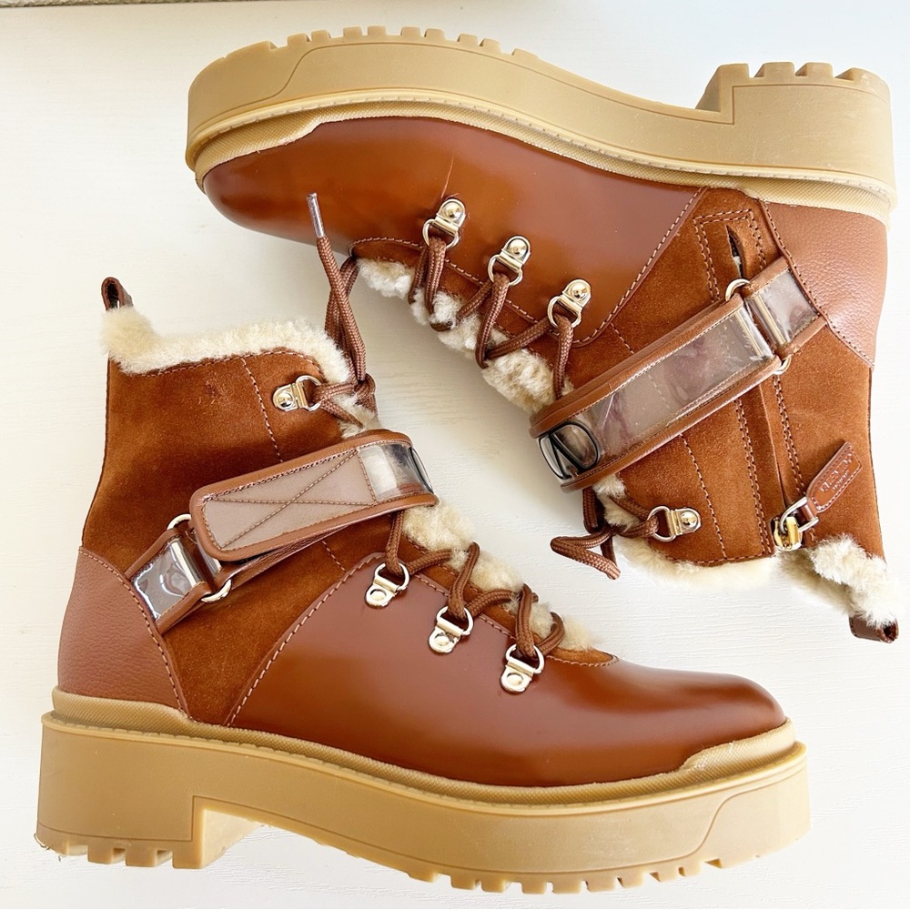 Valentino Garavani Trekkgirl Vlogo Brown Suede Shearling Boots Size EU 38 - Picture 5 of 16